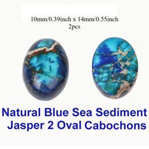  2 Oval Cabochons Made from Natural Blue Sea Sediment Jasper  10x14mm